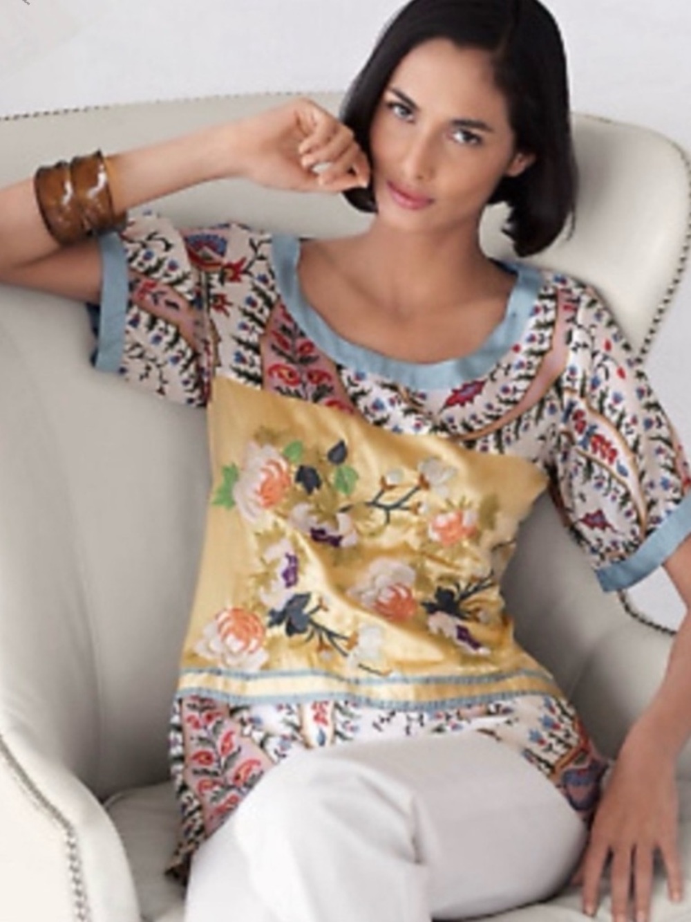 Johnny Was Mystic Floral‎ Paisley Tunic Short Sleeve Top Blouse Medium